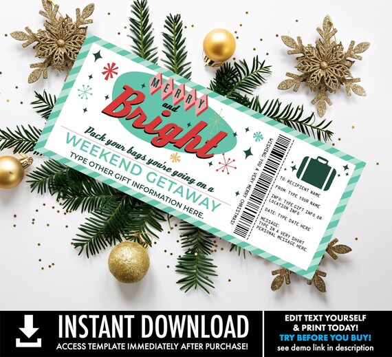 Christmas Weekend Getaway Surprise Trip Surprise Gift Voucher, Weekend Road Trip Last Minute Gift | You Personalize CORJL - INSTANT DOWNLOAD