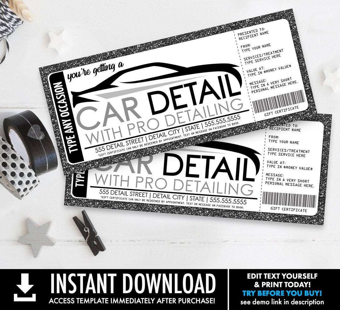 Car Detailing Gift Certificate, Car Detail Surprise Gift Voucher Self ...