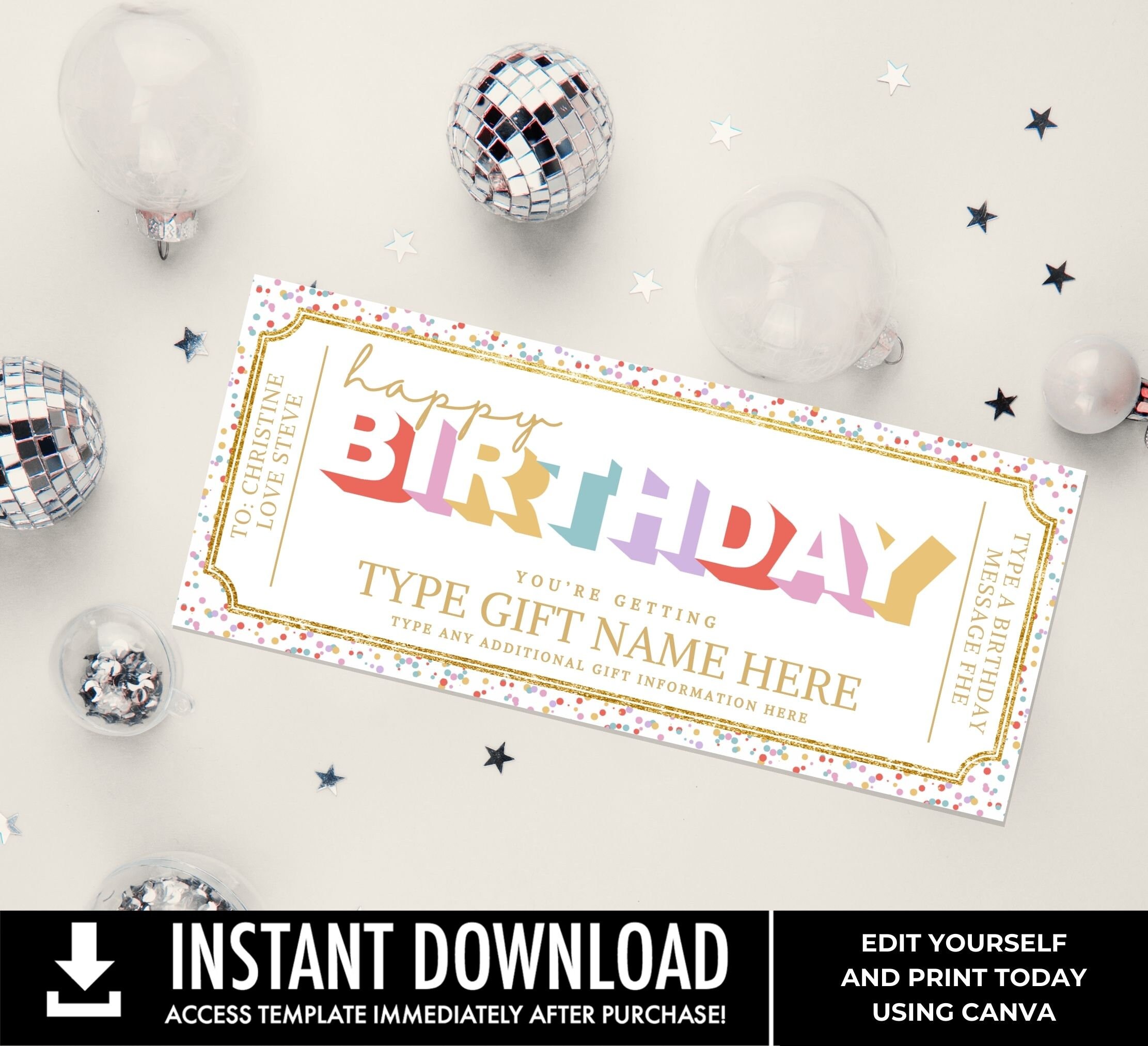Happy Birthday Gift Certificate, Birthday Custom Gift Voucher Template ...
