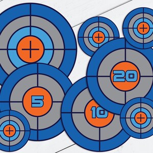 May include: A set of blue and grey target circles with orange numbers and plus signs. The targets are for a game or activity.