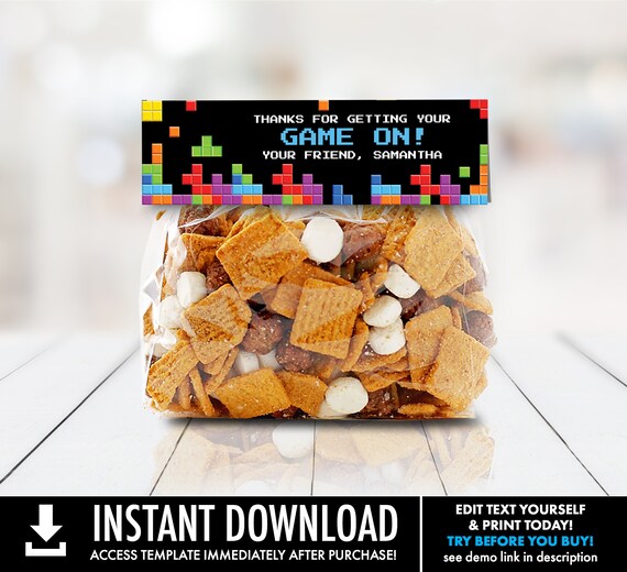 Video Game Favor Bag Toppers - Gamer Birthday Party, Reto Game Treat Bag Toppers | Self-Editing with CORJL - INSTANT DOWNLOAD Printable Il_570xn