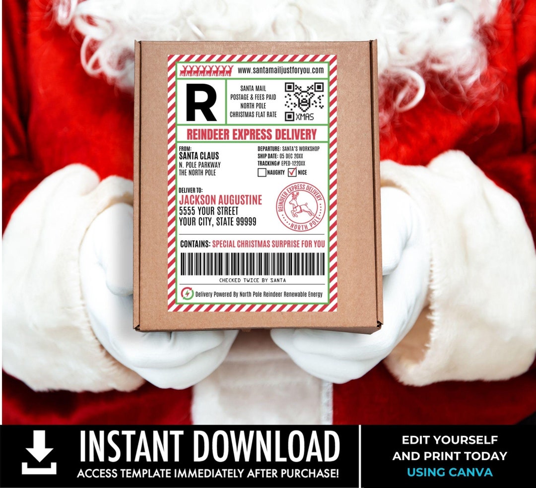 Express Delivery Label Sticker Reindeer Express Delivery, Santa Shipping Label, Postage Label Stickers ...