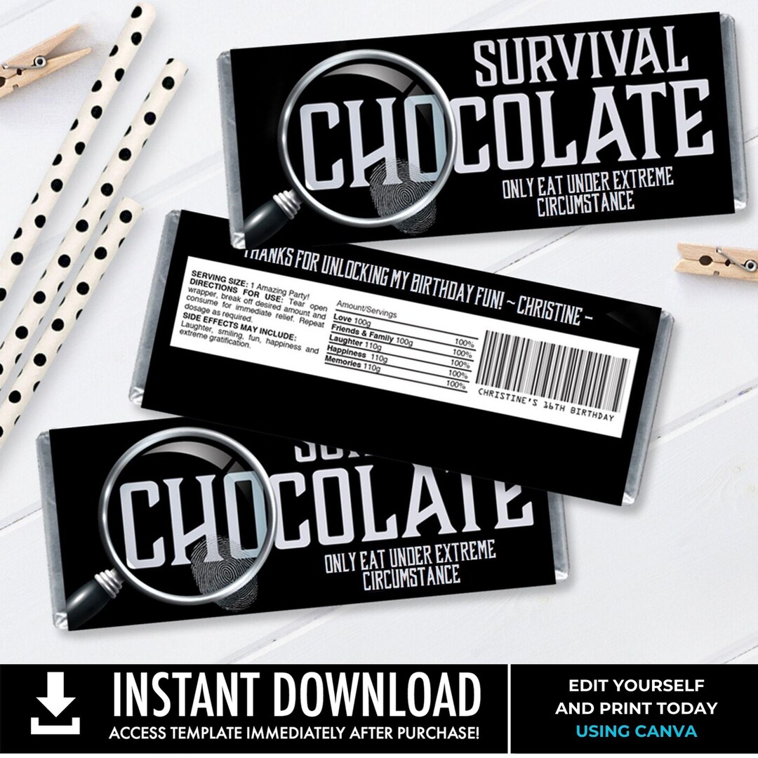 Escape Room Candy Bar Label/wrapper, Mystery Party, Candy Party Favor ...