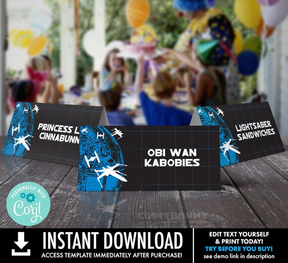 Star Wars Food Labels - Star Wars Birthday Party, Buffet Tags, Table Tents, Tie Fighter | Self-Edit with CORJL - INSTANT Download Printable Il_570xn