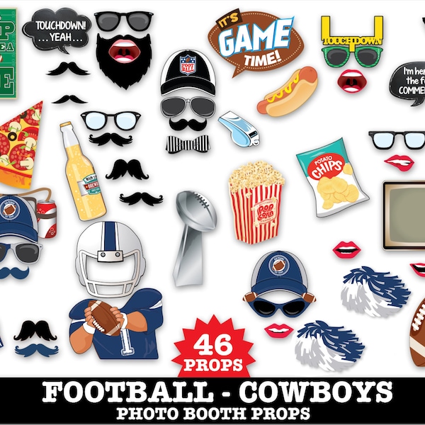 Football Photo Booth Props - Bowl Party- Football Party - Instant Download PDF - 46 DIY Printable Props