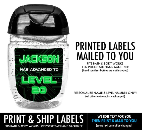 Personalized Labels | Video Game Hand Sanitizer Label -Gamer Printable Mini Hand Sanitizer Label, Party Favor | Print & Ship Labels Il_570xn