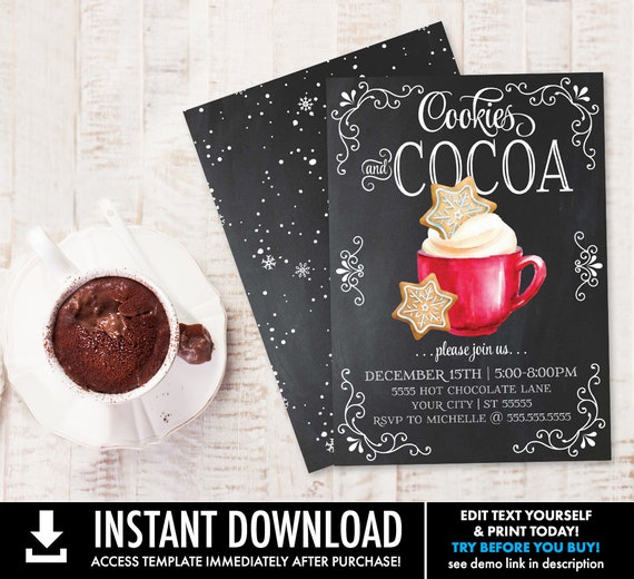 Cookies & Cocoa Invitation, Hot Chocolate Party,Cookie Decorating,Snowflake Cookie Party | Self-Edit with CORJL - INSTANT DOWNLOAD Printable Il_570xn