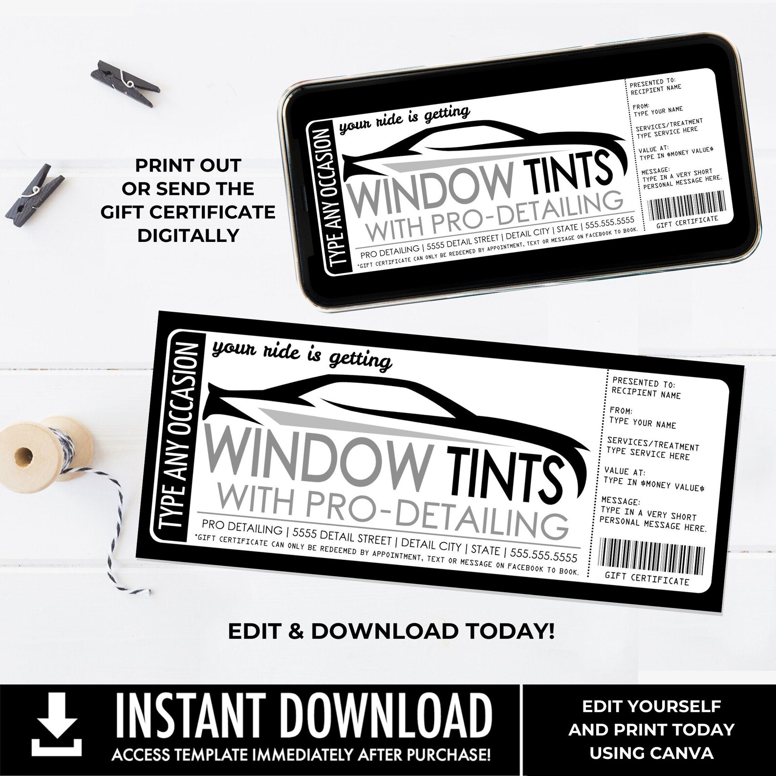 Car Window Tinting Gift Certificate, Window Tints Voucher, Surprise ...