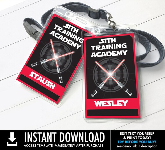 Star Wars Sith Training Academy Badge - Empire Badges, Star Wars Birthday Party | Self-Editing with CORJL - INSTANT DOWNLOAD Printable Il_570xn
