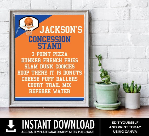 Basketball 8x10 Concession Stand Sign, 8x10 Birthday Party Sign, Concession Stand Sign | Edit using CANVA - INSTANT DOWNLOAD Printable