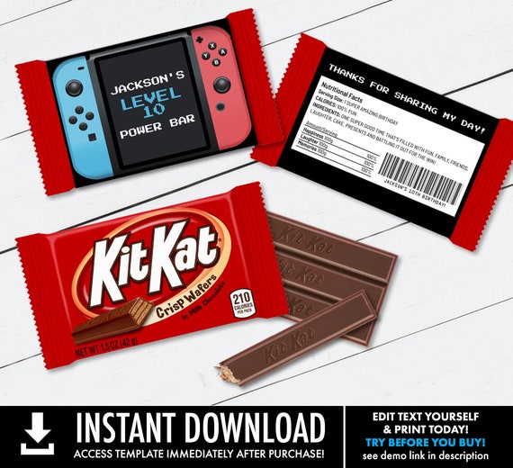 Kit Kat Candy Bar Label/Wrapper - Game Controller, Video Game Party Favor | Self-Edit with CORJL - INSTANT Download Printable Il_570xn