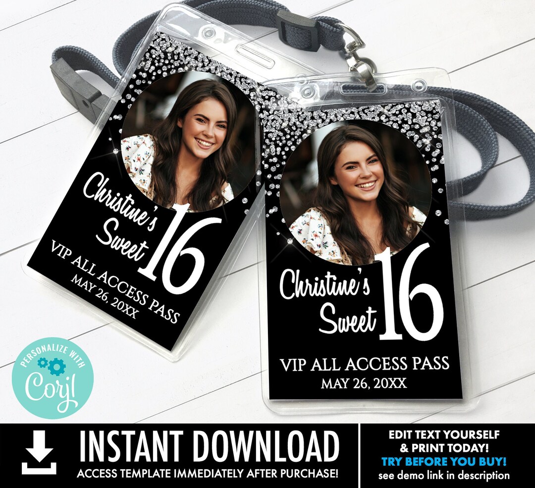 Sweet 16 VIP Badge, Sweet Sixteen VIP All Access Pass, Birthday Pass
