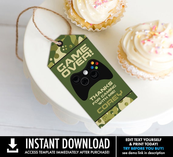Video Game Favor Tag - Video Game Thank You Tag, Gift Tag, Gamer Birthday | Self-Edit with CORJL - INSTANT DOWNLOAD Printable Template Il_570xn