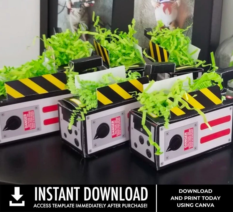 Ghost Trap Containment Box Party Favor Box, inspired by ghost movie, Birthday CANVA Instant Download DIY Printable PDF Kit image 1