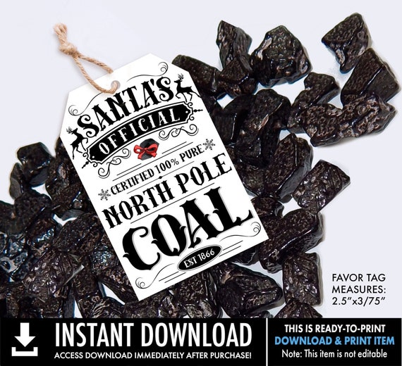 Christmas Coal Favor Tag, Santa's North Pole Coal, Santa's Naughty List, Stocking Stuffer | Ready-To-Print INSTANT Download PDF Printable Il_570xn
