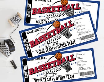 Basketball Ticket Geschenk bearbeitbare Vorlage - Überraschungs Basketball Spiel Ticket, jeden Anlass | Bearbeiten Sie mit CANVA - INSTANT DOWNLOAD Printable