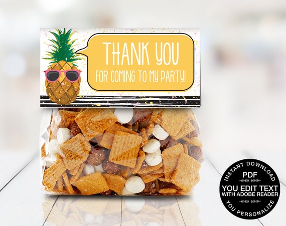 Pineapple 4" Treat Bag Topper - Party Like a Pineapple, Hawaiian, Luau, Birthday | Self-Editable Text DIY INSTANT DOWNLOAD Printable Il_570xn