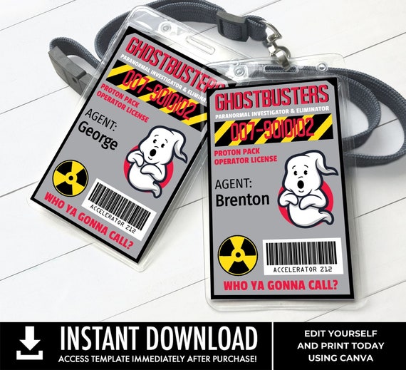 Ghost-ID Badges - ghost-movie inspired ID Badge, Birthday Party Favor | Self-Edit with CORJL - Instant Download Printable Template