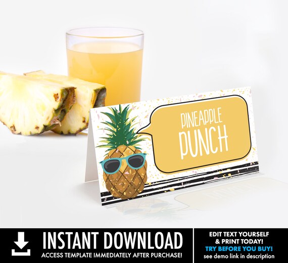 Pineapple Food Label - Party Like a Pineapple, Hawaiian,Luau,Birthday,Pineapple Party | Self-Editing with CORJL - INSTANT DOWNLOAD Printable