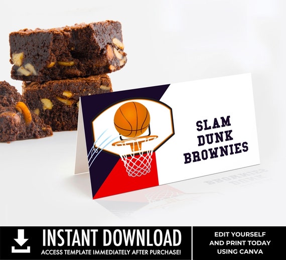 Basketball Food Labels - Basketball Birthday Party, Table Tent, Place Card | You Personalize using CANVA - INSTANT DOWNLOAD Printable