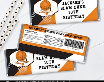 Etiqueta para barra de caramelos de baloncesto, fiesta de baloncesto, envoltura para barra de caramelos, recuerdo de fiesta / Editar con CANVA - Plantilla imprimible con descarga instantánea