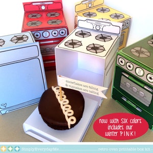 Christmas Bun In The Oven Box -Cupcake Box, baking party, Cookie Exchange, 6 favor boxes-Instant Download DIY. Printable PDF Kit