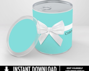 Turquoise Blue Mini Potato Chip Tube Label, Couture Mini Tube Chip Wrapper, Bridal Baby Shower Birthday | Edit with CANVA | INSTANT Download