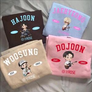 Sweat-shirt Chibi The Rose Members, chemise Kpop The Rose vintage rétro, sweat-shirt The Rose World Tour, Woosung Dojoon Hajoon Jaehyeong