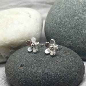 Silver Flower Earrings - 925 Solid Sterling Silver Small Daisy Flower Ear Studs Handmade From Recycled Eco Silver