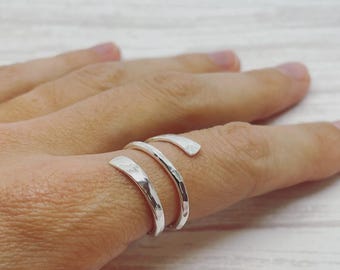 Hammered Silver Spiral Wrap Ring  - 925 Sterling Silver Simple Adjustable Ring Thumb Ring Handmade From Recycled Eco Silver