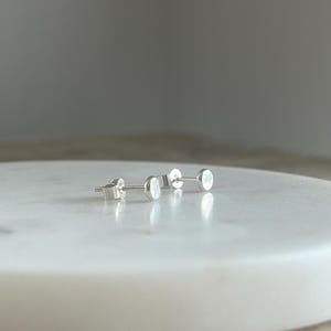 Tiny Pebble Studs - Recycled Solid Sterling Silver 925 Round Flattened Disc Earrings Handmade From Recycled Eco Silver