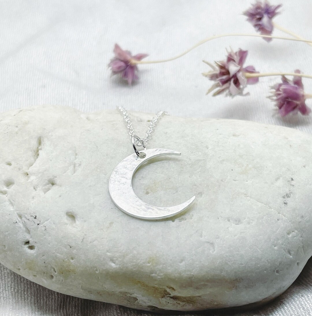 Silver Moon Necklace - Sterling 925 Hammered Crescent Moon Handmade ...