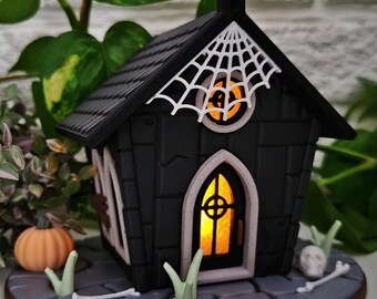 Mini Mausoleum Fairy House Tealight - Unique 3D Printed Halloween Decor - Spooky Seasonal Candle Decoration - Creepy Cute Seasonal Diorama
