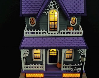 Haunted House Tealight Diorama | 3D Printed Halloween Decor | Spooky Seasonal Mansion Model Decoration | Unique LED Night Light