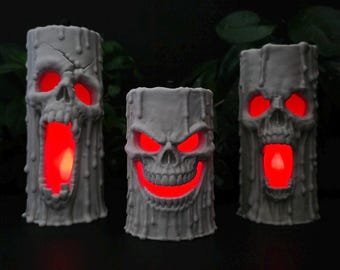 Halloween Themed Tealight Candles - Unique 3D Printed Seasonal Decor - Creepy Cute Night Light - Faux Candle