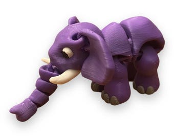 Alzheimer’s Awareness Elephant | Fidget Toy for Stress Relief, Caregiver Gift, Purple Ribbon Support Animal | Articulated Animal Charity Toy