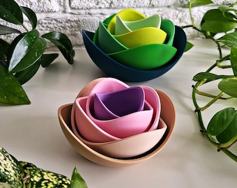 Lotus Flower Bowls - Unique 3D Printed Floral Design Inspired by Nature - Home Kitchen Decor Bowls - Housewarming Centerpiece Gift Set