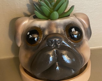 Unique 3D Printed Pug Puppy Planters - Funny Dog Decor - Pet Lovers Gift - Hand painted Canine Themed Plant Holder - Novelty Flower Pot