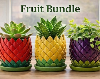 3D Printed Dragon Scale Planter | Succulent  Gift Set | Modern Planter Set | Pineapple Strawberry Eggplant Planter | Unique Plant Lover Gift