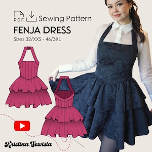 Halter Neck Dress FENJA Sewing Pattern PDF | Woman Sewing Pattern Digital | Summer Dress Pattern Digital Download | Halter Dress Pattern PDF