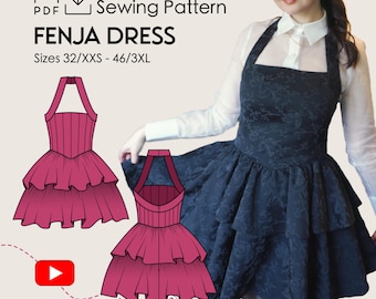 Halter Neck Dress FENJA Sewing Pattern PDF | Woman Sewing Pattern Digital | Summer Dress Pattern Digital Download | Halter Dress Pattern PDF