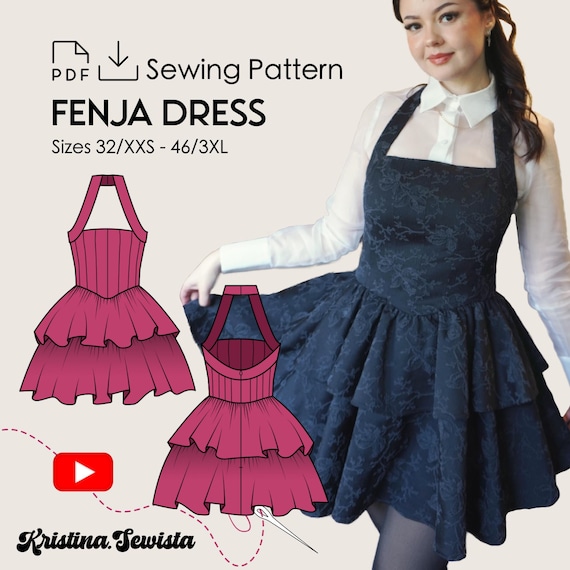 Halter Neck Dress FENJA Sewing Pattern PDF | Woman Sewing Pattern Digital | Summer Dress Pattern Digital Download | Halter Dress Pattern PDF