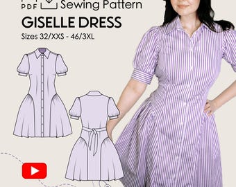 Shirt Dress GISELLE Sewing Pattern PDF | Woman Sewing Pattern Digital | Summer Dress Pattern Digital Download | Button Down Dress Pattern