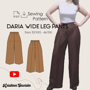 Pants DARIA Sewing Pattern PDF | Woman Sewing Pattern Digital | Wide Leg Suit Pants Sewing PDF Woman Trousers with Pleats Pattern Download