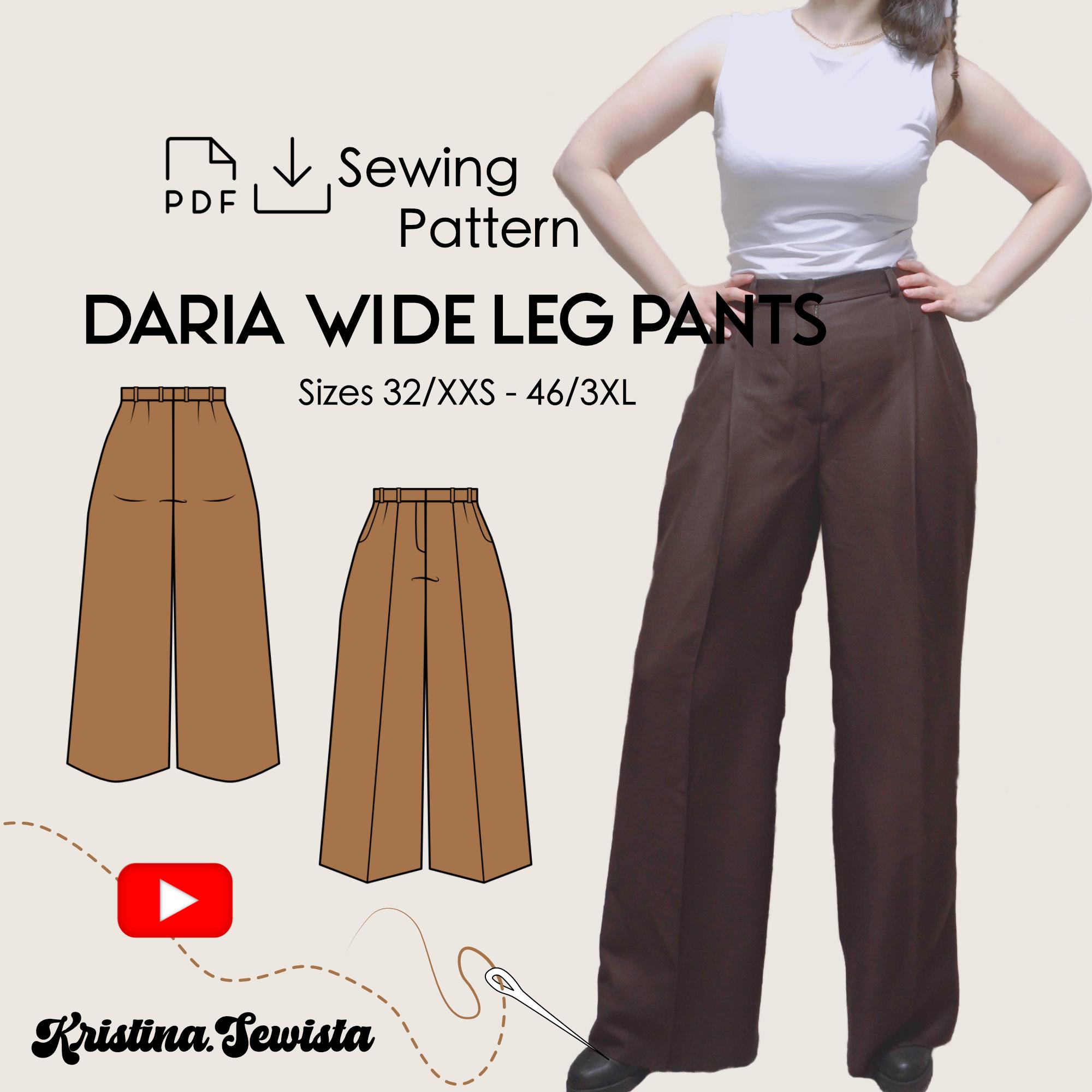 Pants DARIA Sewing Pattern PDF | Woman Sewing Pattern Digital | Wide Leg Suit Pants Sewing PDF Woman Trousers with Pleats Pattern Download