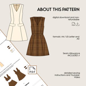 Pinafore Dress ENYA Sewing Pattern PDF | Woman Sewing Pattern Digital | Pinafore Sewing PDF V-neckline, old money Dress Pattern Download image 2