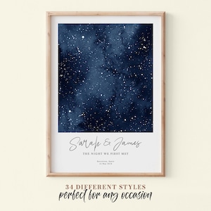 Impression personnalisée de carte des étoiles, cadeau d'anniversaire les étoiles la nuit où nous nous sommes rencontrés, art du ciel nocturne, affiche étoiles au-dessus, cadeau constellation de mariage #018
