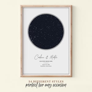 Impression personnalisée de carte des étoiles, cadeau d'anniversaire de notre rencontre, impression de ciel nocturne, affiche de carte des étoiles, cadeau de mariage, impression de constellation personnalisée #025