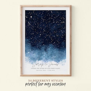 Impression personnalisée de carte des étoiles, cadeau Quand tout a commencé, art mural personnalisé le jour de votre naissance, affiche étoiles au-dessus, cadeau constellation de mariage #021