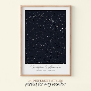 Impression de carte des étoiles personnalisée, date spéciale pour les couples, cadeau d'anniversaire de couple, étoiles la nuit où nous nous sommes rencontrés, affiche étoiles au-dessus de la carte, meilleur cadeau de mariage #023